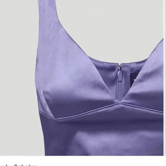 Aritzia Ten By Babaton Lala V Neck Satin Mini Dress NWT Isolite Purple Size 4 - Picture 3 of 11